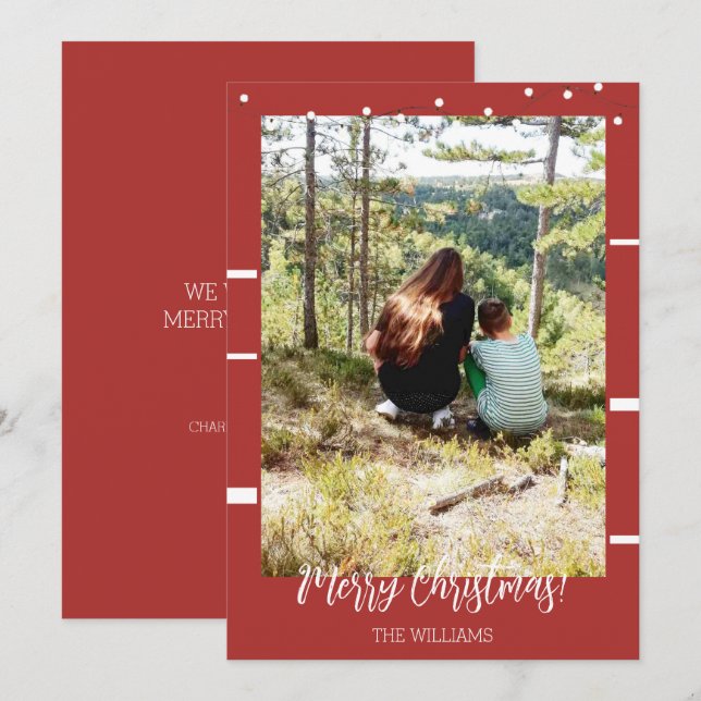 Christmas Framed Photo Burgundy Red  Holiday Card (Front/Back)