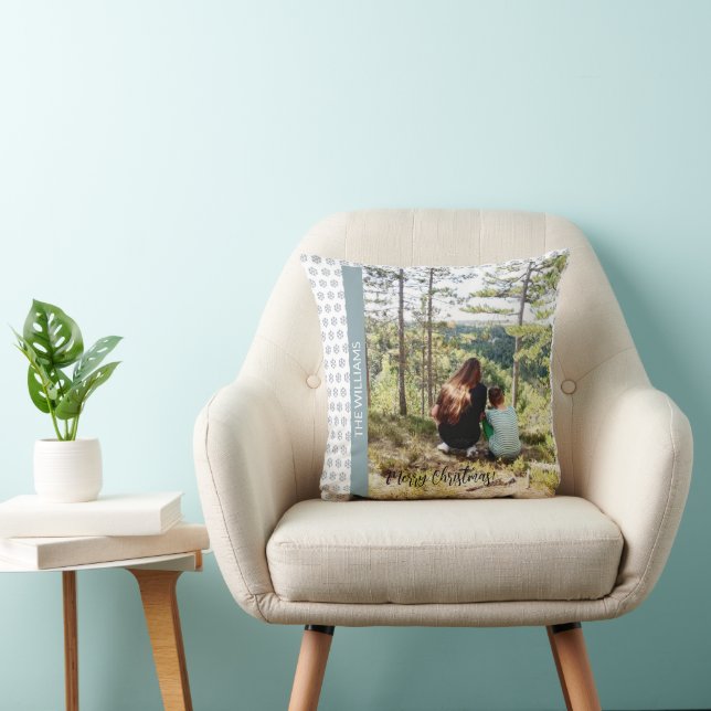 Christmas Framed Photo Snowflakes White Blue Cushion (Chair)