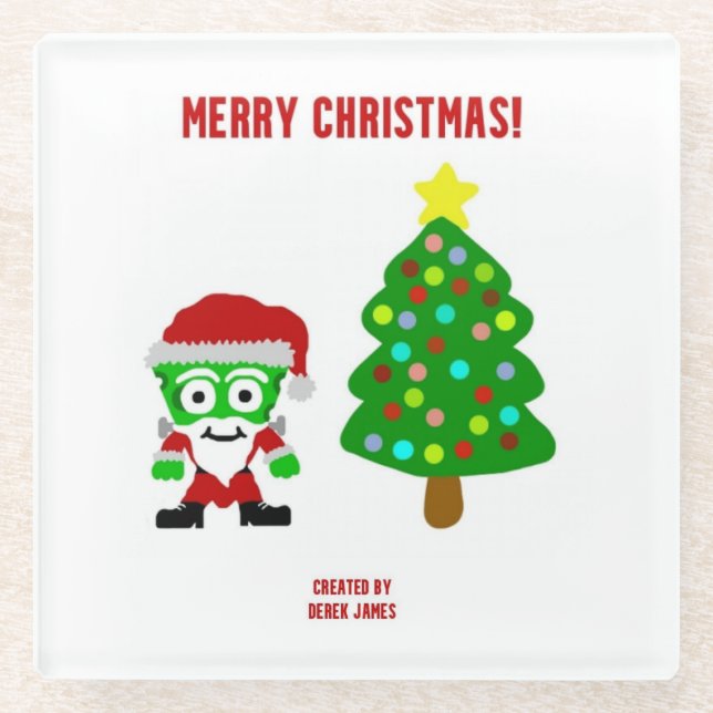 Christmas FrankenCheese Glass Coaster (Front)