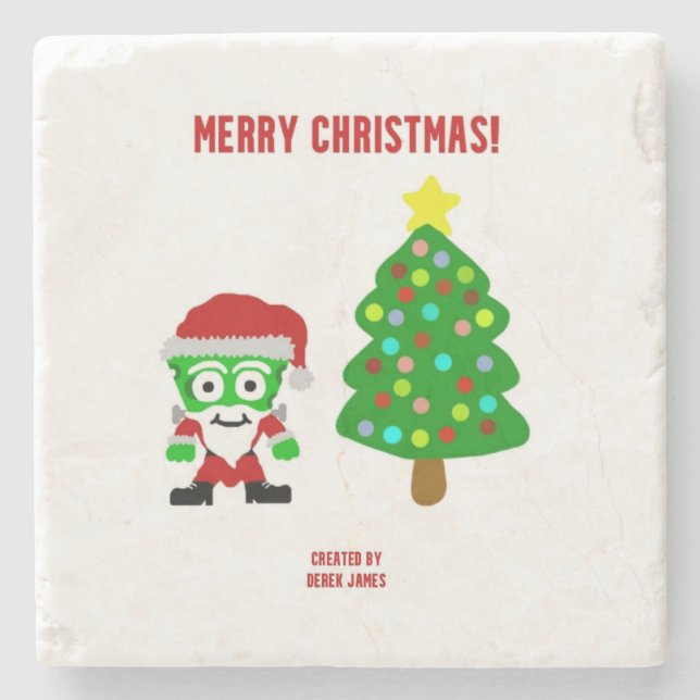 Christmas FrankenCheese Marble Stone Coaster (Front)