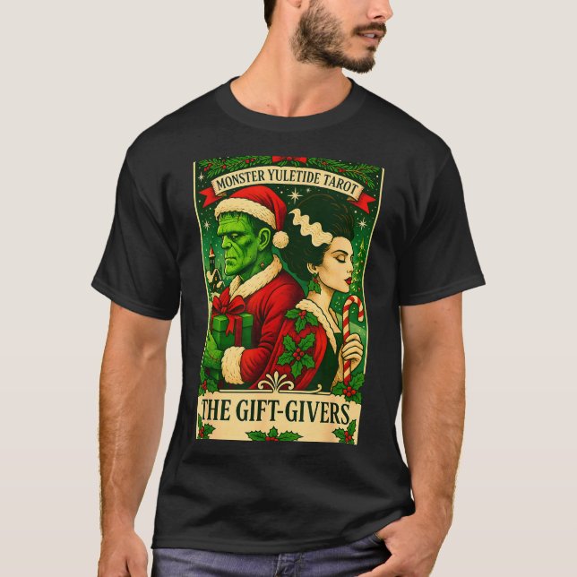 Christmas Frankenstein And Bride The Lovers Tarot  T-Shirt (Front)