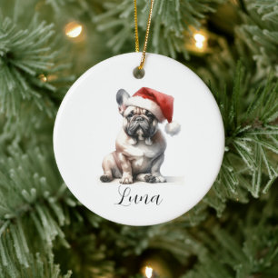 Christmas French Bull Dog Santa Hat Ornament