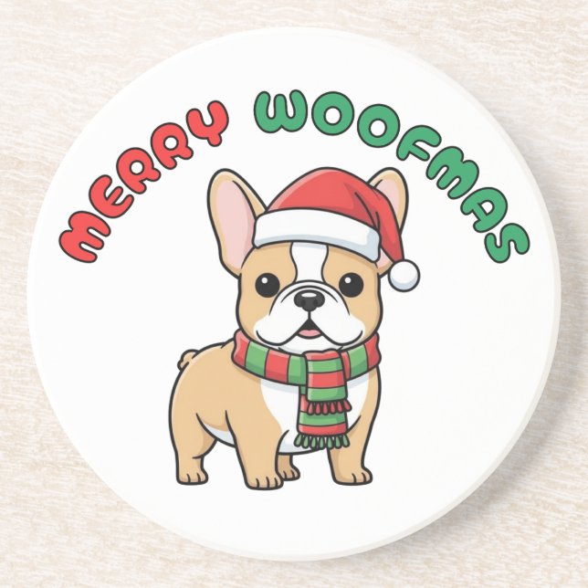 Christmas French Bulldog Coaster: Merry Woofmas Coaster (Front)