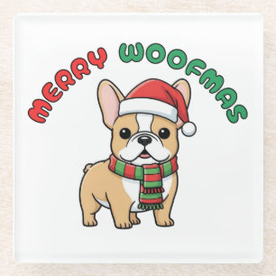 Christmas French Bulldog Coaster: Merry Woofmas Glass Coaster