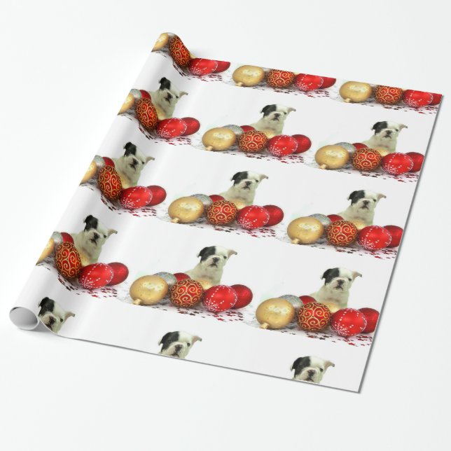 Christmas French Bulldog dog wrapping paper (Unrolled)