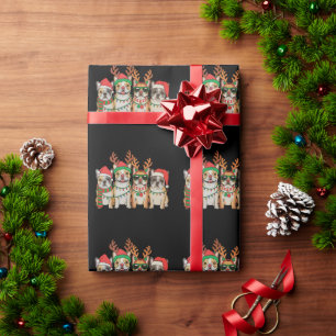 Christmas French Bulldog Dog Xmas Lights Santa Hat Wrapping Paper