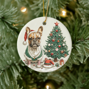 Christmas French Bulldog Elf Dog Ceramic Ornament