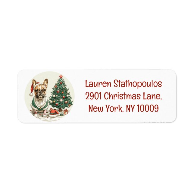 Christmas French Bulldog Elf Dog Return Address Label (Front)