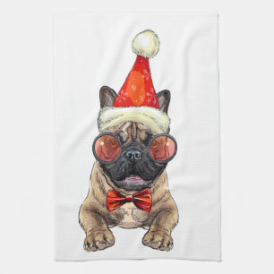 Christmas  French bulldog Large Christmas Stocking Tea Towel