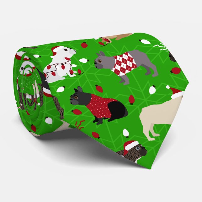 Christmas French Bulldog Neck Tie (Rolled)