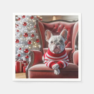 Christmas French Bulldog On a Chair Napkin