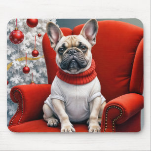Christmas French Bulldog On a Red Chair Mouse Pad