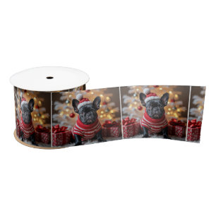 Christmas French Bulldog On Fur Satin Ribbon