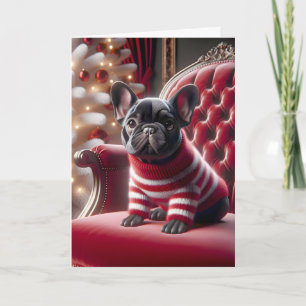 Christmas French Bulldog On Red Chair Card