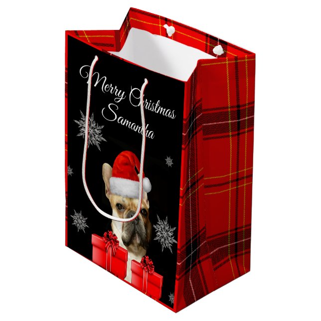 Christmas French Bulldog Personalized Gift Bag (Front Angled)