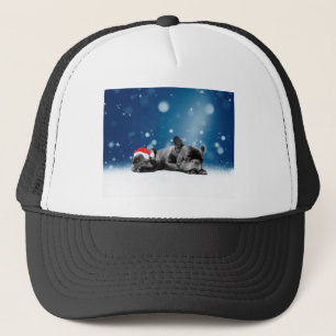 Christmas French Bulldog Puppies snow santa hat