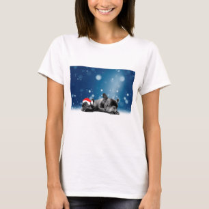 Christmas French Bulldog Puppies snow santa hat T-Shirt