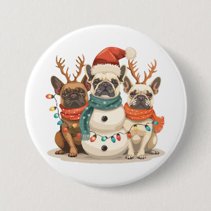 Christmas French Bulldog Reindeer Dogs 7.5 Cm Round Badge
