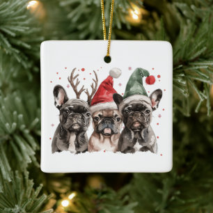 Christmas French Bulldog Reindeer Dogs Ceramic Ornament