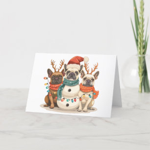 Christmas French Bulldog Reindeer Dogs Holiday Card