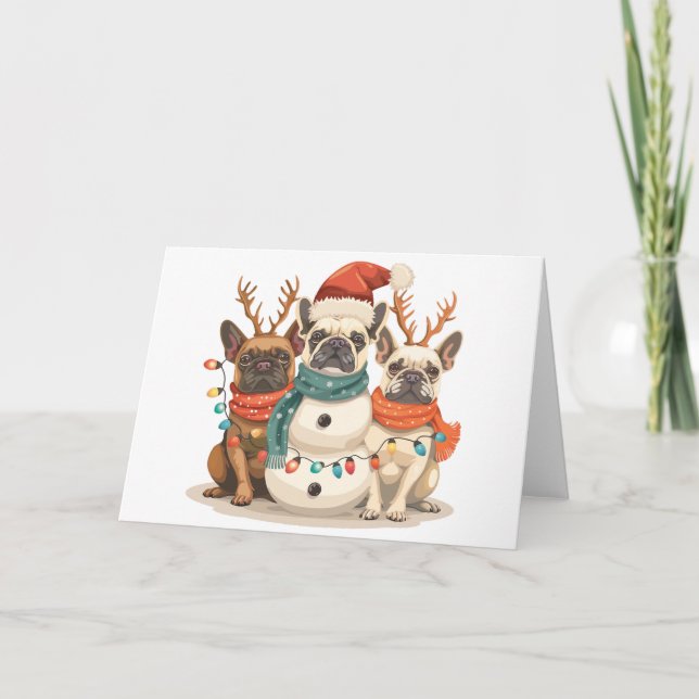 Christmas French Bulldog Reindeer Dogs Holiday Card (Front)