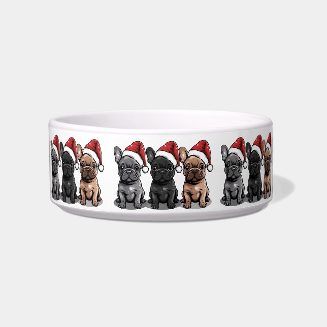 Christmas French Bulldog Santa Dog Bowl (Front)
