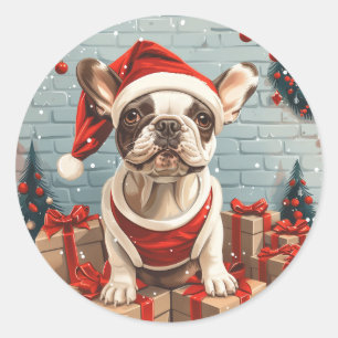 Christmas French Bulldog Santa Dog Classic Round Sticker
