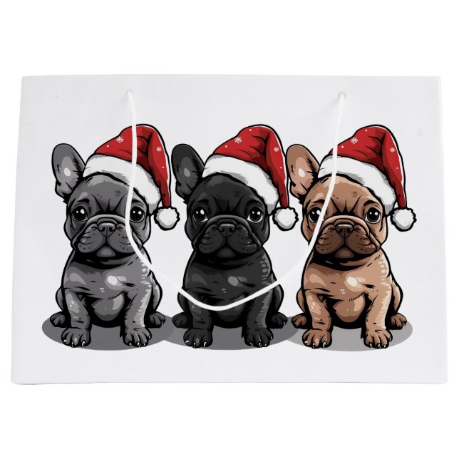 Christmas French Bulldog Santa Dog Large Gift Bag (Front)