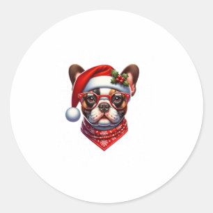 Christmas French Bulldog Santa Hat Frenchie Ugly C Classic Round Sticker