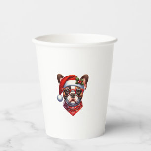 Christmas French Bulldog Santa Hat Frenchie Ugly C Paper Cups
