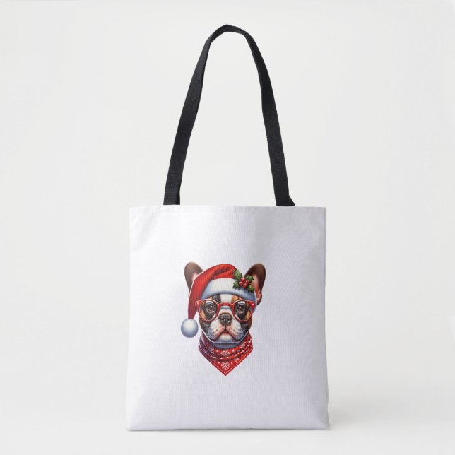 Christmas French Bulldog Santa Hat Frenchie Ugly C Tote Bag (Front)