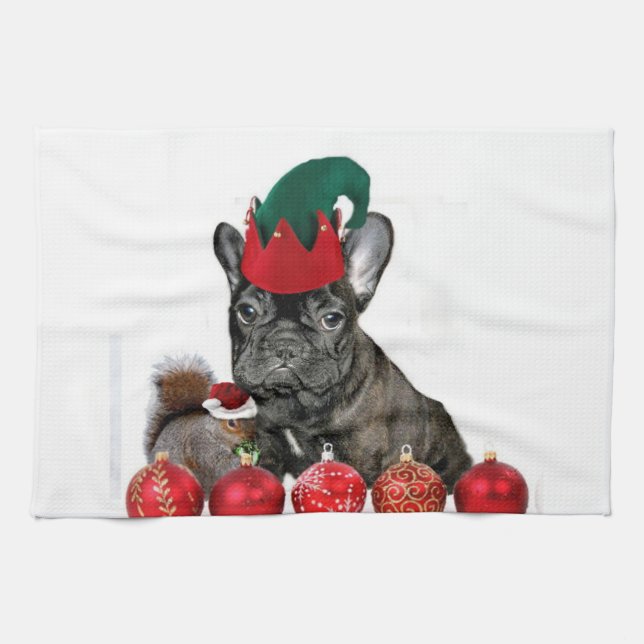 Christmas French Bulldog Tea Towel (Horizontal)
