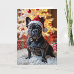 Christmas French Bulldog With Santa Hat Card