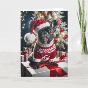 Christmas French Bulldog With Santa Hat Card