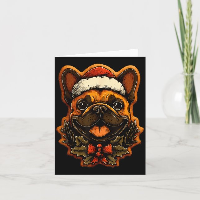 Christmas French Bulldog With Santa Hat Gingerbrea Card (Front)
