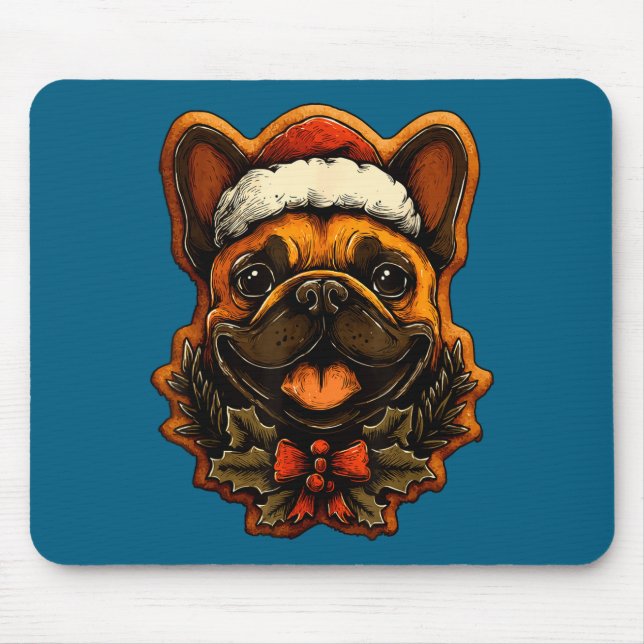 Christmas French Bulldog With Santa Hat Gingerbrea Mouse Pad (Front)