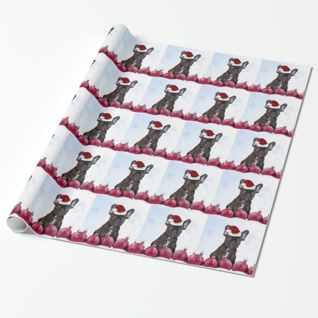 Christmas French Bulldog wrapping paper (Unrolled)