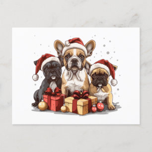 Christmas French Bulldogs Santa Hat Holiday Postcard