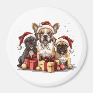 Christmas French Bulldogs Santa Hat Magnet
