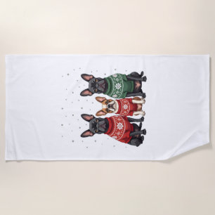 Christmas French Bulldogs Xmas Frenchie Dog 2 Beach Towel