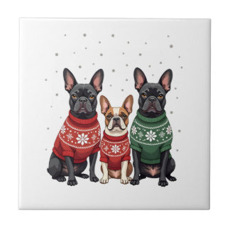 Christmas French Bulldogs Xmas Frenchie Dog 2 Ceramic Tile