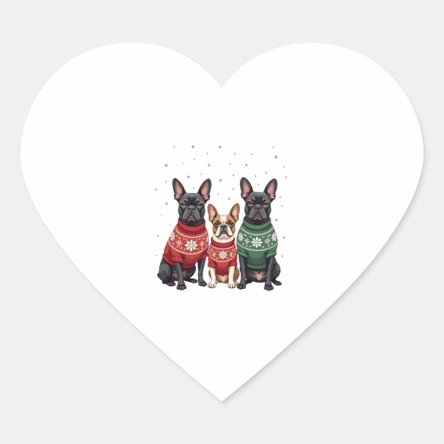 Christmas French Bulldogs Xmas Frenchie Dog 2 Heart Sticker (Front)