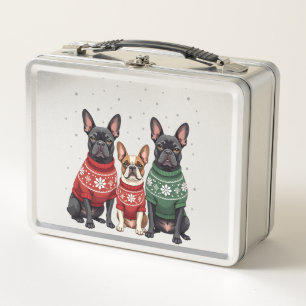 Christmas French Bulldogs Xmas Frenchie Dog 2 Metal Lunch Box