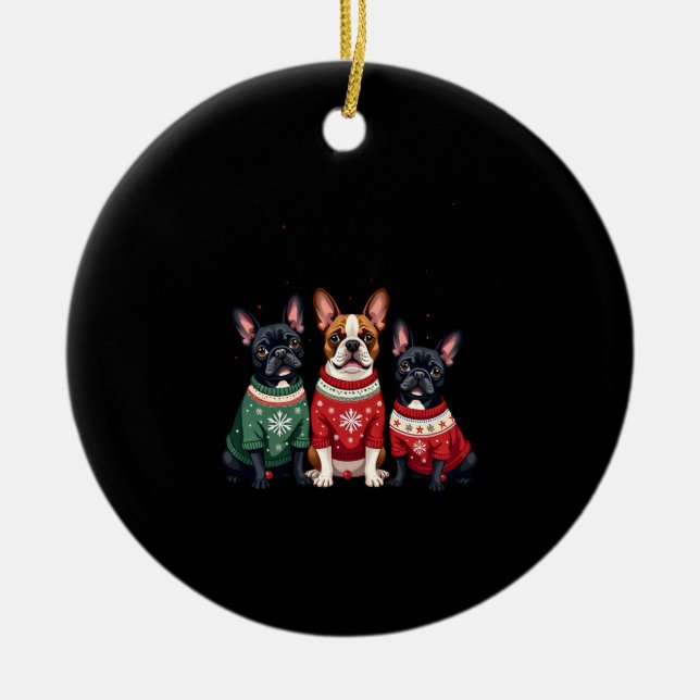 Christmas French Bulldogs Xmas Frenchie Dog 4 Ceramic Ornament (Front)