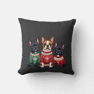 Christmas French Bulldogs Xmas Frenchie Dog 4 Cushion