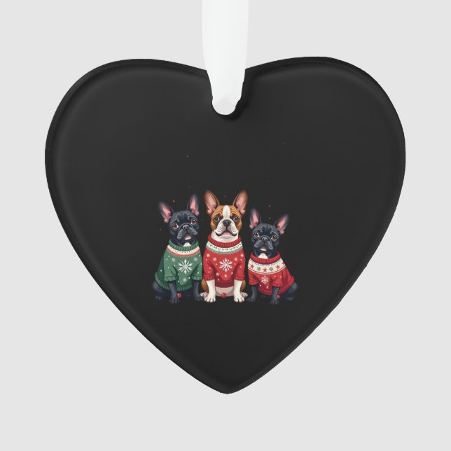 Christmas French Bulldogs Xmas Frenchie Dog 4 Ornament (Front)
