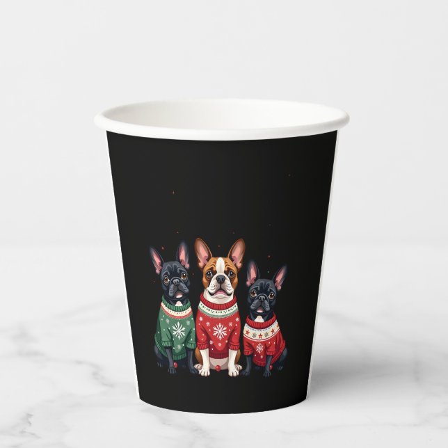 Christmas French Bulldogs Xmas Frenchie Dog 4 Paper Cups (Front)