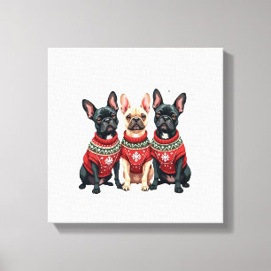 Christmas French Bulldogs Xmas Frenchie Dog Canvas Print