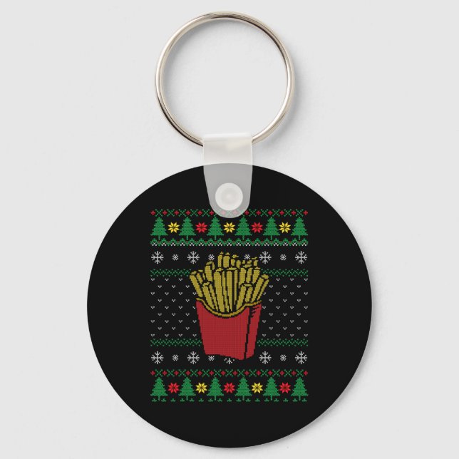 Christmas French Fries Ugly Sweater  Key Ring (Front)