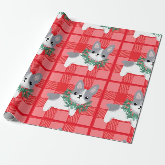 Christmas Frenchie Gift Wrap French Bulldog Paper (Unrolled)